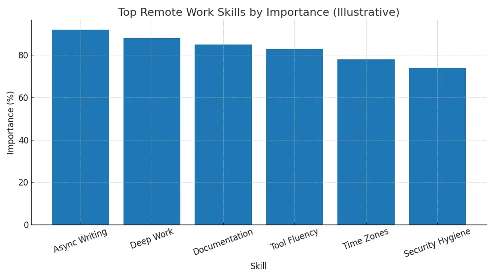 Bar chart ranking top remote work skills by importance