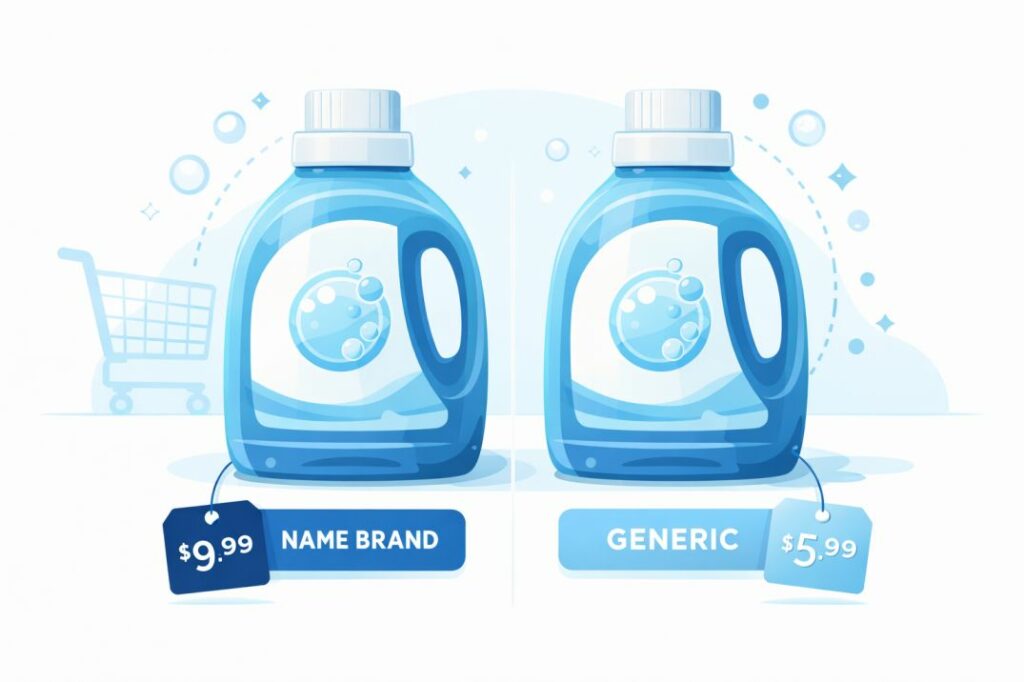 Comparison of generic brand and name brand products showing price difference